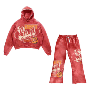 Ensemble de survêtement unisexe décontracté en molleton léger 100 % coton brodé effet vieilli pour l'hiver – Hoodie et pantalon de sport - Product Image 6