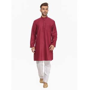 Wholesale Supply Maroon <b>Mens</b> Kurta <b>Pajama</b> <b>Set</b> Full Sleeve Kurta and Comfortable Cotton <b>Pajama</b> for Festivals and Weddings - Product Image 2