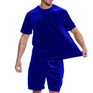 Custom Summer 2026 <b>Velour</b> Shorts Twins Sets 2pcs Crew Neck Men Velvet Running Workout Matching Sets Breathable Velvet Tracksuits - Product Image 1