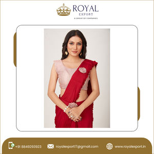 Tela importada + broche de flores acoplado en el cinturón y en el broche de Pallu Saree, parte de boda de diseño elegante de lujo - Product Image 2