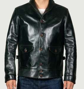 Chaqueta de cuero de caballo, forro de cuero curtido para verduras, botón de madera de algodón, espesor de 1,2mm, hecho a mano - Product Image 2