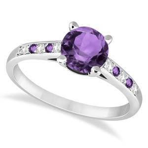 Anillo de Compromiso de Oro Blanco de 14K con Amatista Catedral y Diamantes de 1.20ct - Product Image 1