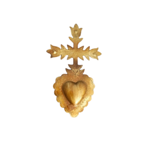 Coeur sacré en métal fini or antique suspendu coeur sacré Milagros pour décoration murale cadeau catholique et décor - Product Image 3