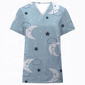 2025 precio bajo personalizado cuello en V uniforme médico vacaciones Scrubs enfermería camisetas de manga corta mujeres Scrub Tops Lona de alta calidad - Product Image 6