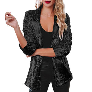 Vente en Gros Bomber Vestes Femmes Sequin Glamour Paillettes Manches Longues Elegance Front Zip Up Sparkle Sequin Party Jackets - Product Image 3