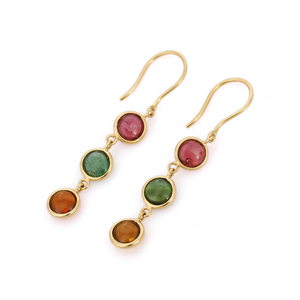 Best Selling Products Natural Round <b>Tourmaline</b> Dangle <b>Earring</b> 18K Solid Yellow Gold Gemstone <b>Earrings</b> Fine Jewelry for Women - Product Image 2