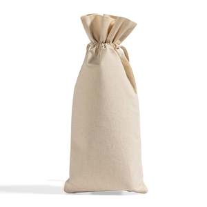 Sac en coton et jute pour bouteille de vin naturel, avec fermeture à cordon, biodégradable - Product Image 1