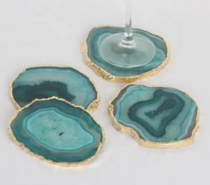 Posavasos de ágata verde con borde dorado, posavasos de ágata verde de alta calidad con forma Irregular para decoración del hogar, venta al por mayor - Product Image 4