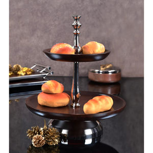 Support à gâteau en bois simple et élégant de haute qualité poignée en métal argenté vaisselle collations plateaux de service sucrés porte-gâteau économique - Product Image 2