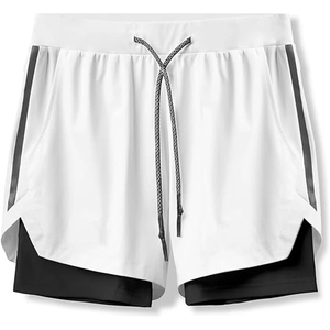 Short de sport, course pour hommes, marathon, athlétisme, séchage rapide, doublé anti-fuite, short de gym à double couche - Product Image 3