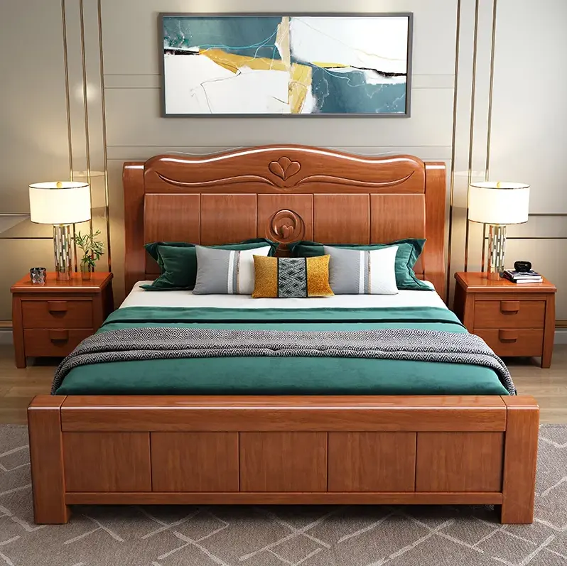 Cama de madeira estilo chinês moderno cama king size mobília do quarto alta caixa armazenamento cama casal
