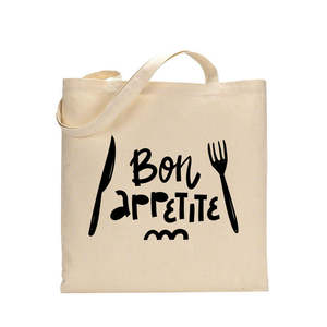 กระเป๋าผ้าฝ้ายลาย Bon Appetite สำหรับร้านเบเกอรี่ - Product Image 1