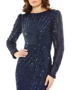 ชุดราตรีทรงเอไลน์สำหรับผู้หญิงชุดราตรีทางการแขนยาวประดับลูกปัดไข่มุกแนววินเทจสุดหรูสำหรับตกแต่งด้วยลูกไม้ - Product Image 2