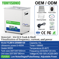 Limpiador Ultrasónico Yunyi de 14L y 400W con Cuatro Frecuencias (25, 50, 80, 120 kHz), Acero Inoxidable, con Cesta de Limpieza, para Desengrasado Farmacéutico