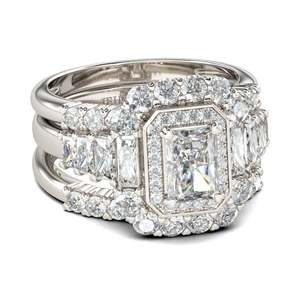 Ensemble de bagues de fiançailles Jeulia Halo en moissanite taille radiant, argent sterling, 3 pièces - Product Image 2
