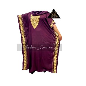 Vestido Abaya Kaftan Elegante para Mujer, Hecho a Mano con Encaje, Corte Holgado, Largo, de Chifón y Rayón - Product Image 1