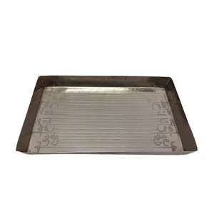 Hot Selling Iron Rectangle Tray With Etching & Hammered Silver Colour Plates For Ramadan & Table Top Decoration Customized