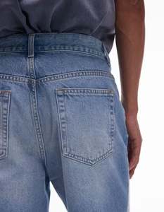 Pantalones cortos de mezclilla de algodón 100% con cremallera personalizados para hombre al por mayor pantalones vaqueros holgados rectos con bordado 3D para hombre - Product Image 4