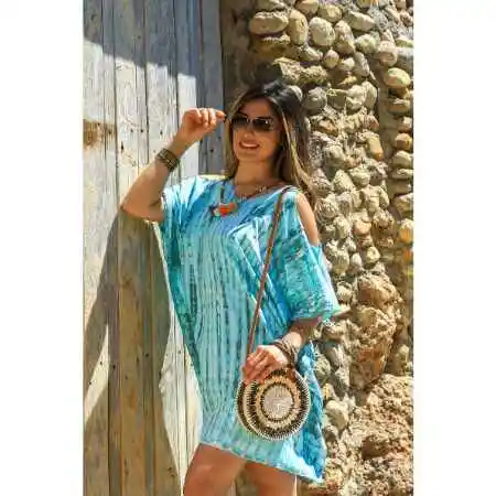 도매 가격 하이 퀄리티 여름 휴가 Boho Kaftan 여성의 에스닉 스타일 넥타이 염색 비치 보헤미안 여성 비치웨어 원피스