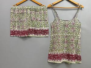 ชุดเสื้อผ้าใส่อยู่บ้านพิมพ์ลายใบไม้สีเขียวสำหรับเด็กผู้หญิงคอลึกเสื้อสายเดี่ยวและกางเกงขาสั้นคลุมชายหาดเสื้อกล้ามใส่กลางคืนดูตุ๊กตาเด็ก - Product Image 6