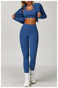 Nouveau design Ensembles de yoga à manches longues pour femmes Veste slim de haute qualité Tenue d'entraînement Leggings actifs Ensembles de fitness et de gymnastique 2 pièces - Product Image 2