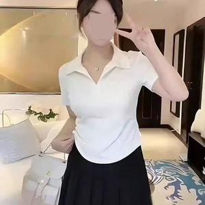 Scoop Hem Bottom Crop Top Polo t-shirts 100% coton Polo de golf vierge pour femmes t-shirts Logo brodé T-shirt polo uni pour femmes - Product Image 2