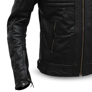 Chaqueta de cuero genuino Premium de alta calidad para hombre 2025 prendas de vestir exteriores OEM estilo motorista ropa de calle cuello levantado logotipo frontal a granel al por mayor - Product Image 5