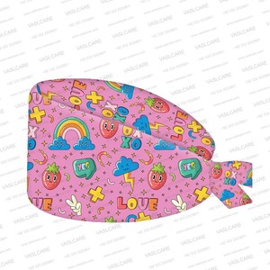 Nurse Caps for Women Nursing Caps with Button Adjustable Elastic Scrub <b>Hats</b> Cute Colors Doodle Food, Flowers Pattern Caps - Product Image 2