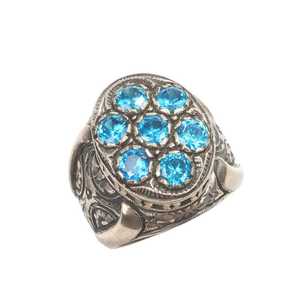 925 Sterling Silver Men's <b>Ring</b> with <b>Turquoise</b> Blue Zircon Stone Bezel Setting Rhodium Plating Fine Jewelry for Everyday Wear - Product Image 2