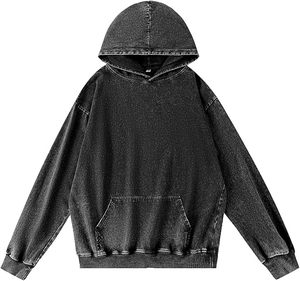 Sweat à capuche unisexe oversize délavé à l'acide Sweat à capuche en coton épais coupe ample Style Vintage Streetwear Sweatshirt - Product Image 2