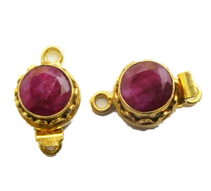 Pierre précieuse rubis 1 brin 2 brins et 3 brins fermoir boîte ronde plaqué or 18 carats 24X15X10MM fermoir de fabrication de bijoux B631 - Product Image 2