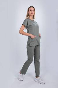 ชุดเครื่องแบบพยาบาลยืดคอวีสีดำใส่ได้ทั้งชายและหญิงชุดเครื่องแบบพยาบาลแบบยืดได้ชุดเครื่องแบบสครับใส่สบายเหมาะสำหรับโรงพยาบาล - Product Image 4