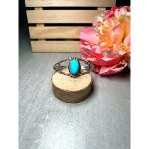 Navajo Handmade Kingman Turquoise & Sterling <b>Silver</b> <b>Cuff</b> <b>Bracelet</b> Cultural Collectible Jewelry - Product Image 1