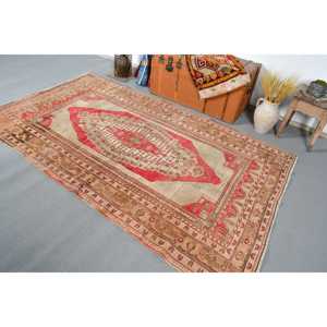 Turkish Vintage Area Rug 4.8x8.3 ft, <b>Red</b> <b>Wool</b> Rug - Product Image 3