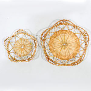 ชุดถาดเก็บของหวายตกแต่งลายดอกไม้ขอบหยักสไตล์วินเทจ - Product Image 2