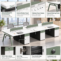 Bureau de travail pour six personnes avec rangements et cloisons d'intimité, mobilier moderne pour espaces de travail en open space