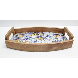 ถาดไม้ทรงกลมพร้อมสติ๊กเกอร์เคลือบสำหรับเสิร์ฟอาหารบนโต๊ะพร้อมที่จับโลหะ - Product Image 2