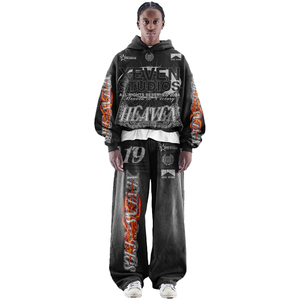 Conjunto Deportivo Personalizado de Estilo Urbano Y2K con Pedrería, Sudadera con Estampado Digital y Pantalones Jogger Acampanados, Precio Económico al por Mayor, Chándal Hip Hop con Lavado Ácido - Product Image 4