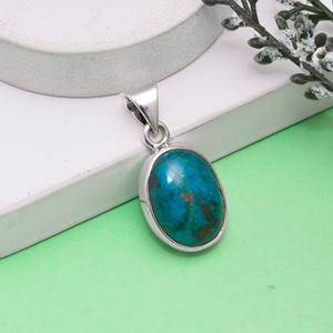 Venta al por mayor 925 plata esterlina ovalada crisocola bisel colgante piedras preciosas naturales joyería hecha a mano para mujeres - Product Image 3