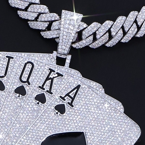 Pendentif de cartes de poker en argent sterling 925 avec style glacé VVS clarté Moissanite coupe diamant classique chaîne à maillons bijoux - Product Image 2