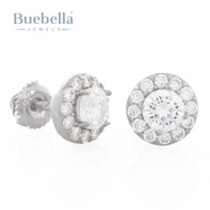 925 argent 14k or blanc revêtement Moissanite Halo brillant-coupe boucles d'oreilles bijoux pour hommes - Product Image 1