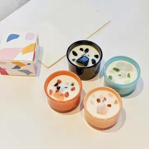 H.M.A artisanat pot en verre blanc artistique avec intérieur doré fait à la main 100% pot de cire de bougie bio pour Diwali et Pâques en gros - Product Image 3