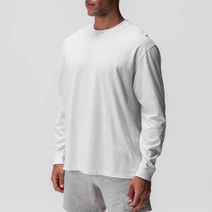 Sweat-shirt à col rond vintage en coton délavé surdimensionné pour homme, streetwear, t-shirt à manches longues - Product Image 4