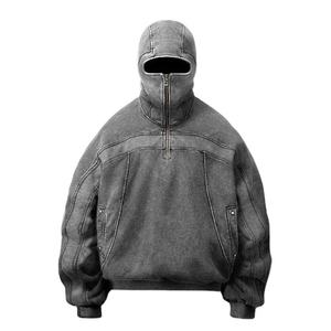 Sweat à capuche d'hiver pour homme, style streetwear, couleur personnalisée, logo personnalisé, fermeture éclair, coupe oversize, uni, délavé à l'acide, déchiré, en polaire respirant et à séchage rapide - Product Image 1