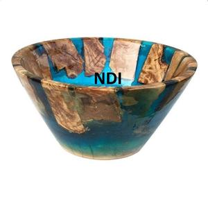 Cuenco decorativo de madera con acabado de esmalte rústico para servir dulces, cuenco para servir ensalada de frutas de diseñador de madera maciza - Product Image 1