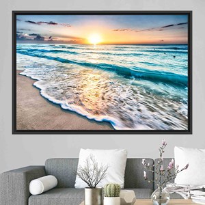 งานศิลปะบนผ้าใบพิมพ์ลาย: ทิวทัศน์ทะเลยามพระอาทิตย์ตกสำหรับการตกแต่งห้องนั่งเล่นอย่างหรูหรา,1P:กรอบสีดำ - Product Image 1