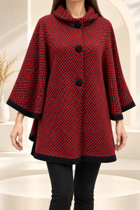 M. La Rosa – Cardigan cape en maille mélangée alpaga pour femme, boutons, motif géométrique rouge et noir, tricot péruvien, style formel, livraison rapide - Product Image 3