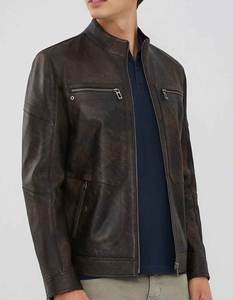 2025 New Custom Design Vintage <b>Gothic</b> Fashion Motorbike Winter Breathable Outdoor Sheep Skin Leather <b>Jacket</b> Collarless Side - Product Image 4