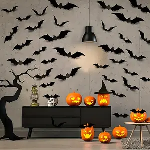 3D Black PVC Bat-eerie Wall Decoration That Is Reusable Requires No Power And Is Easy To Install