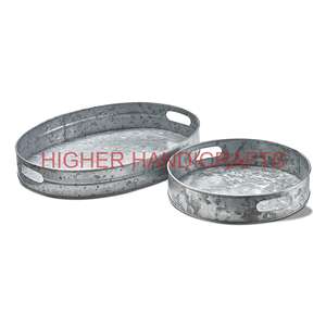 Moroccan <b>Grey</b> Galvanized Iron <b>Coffee</b> <b>Table</b> Perforated Decorative Serving Tray Kitchenware Centerpiece Storage Wholesale - Product Image 3